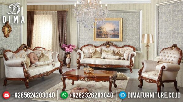 Jual Sofa Tamu Mewah Jati Luxury Carving Natural Salak Brown Color Combination ST-1297