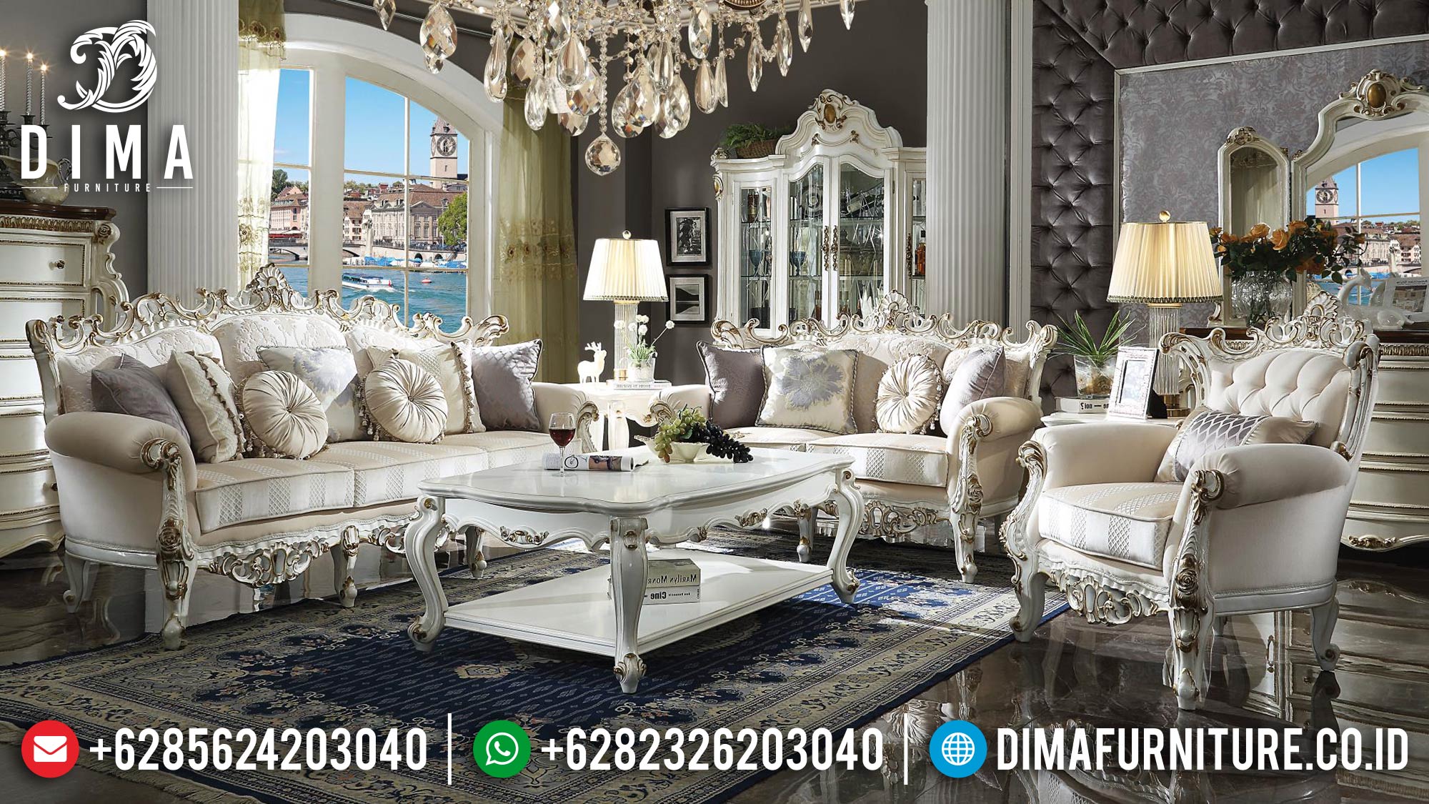 New Sofa Tamu Mewah Putih Duco Luxury Glossy Color Combination ST-1383