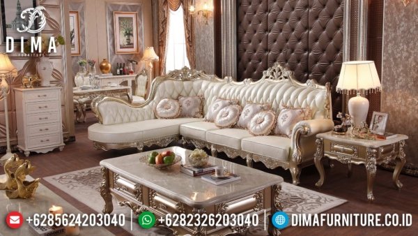 New Style Sofa Tamu Ukiran Sudut Luxury Classic Golden Champagne Color Glossy ST-1350
