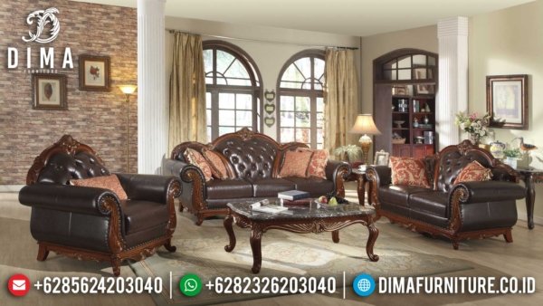 Sofa Tamu Mewah Jati Natural Luxury Oscar Leather High Quality Item ST-1348