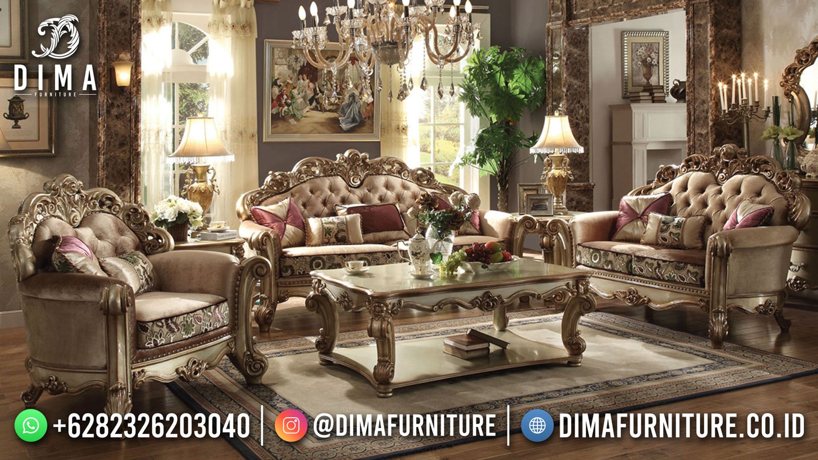 Harga Sofa Tamu Mewah Jepara Classic Golden Luxury Color New Carving Design ST-1450 Harga Sofa Tamu Mewah Jepara Classic Golden Luxury Color New Carving Design ST-1450