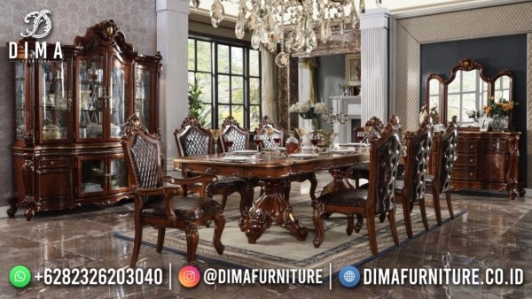 Set Meja Makan Mewah Klasik Jati Natural Kayu Perhutani High Quality ST-1473
