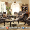 Elegant Black Leather Sofa Tamu Mewah Klasik Jepara ST-1558