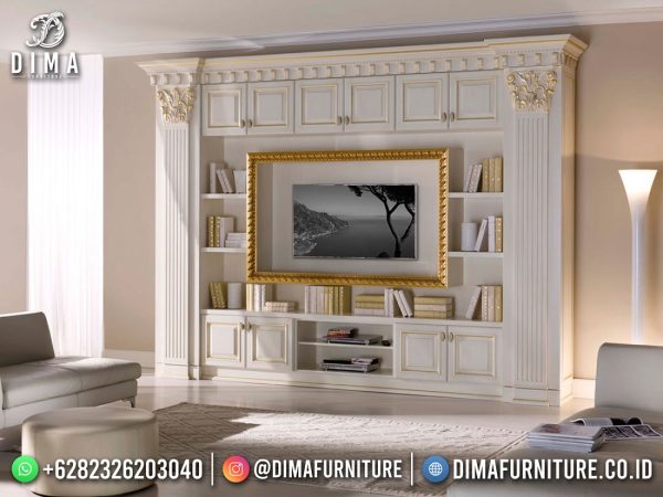 Bufet TV Mewah Putih Duco Luxury Carving Classic Best Furniture Jepara ST-1621