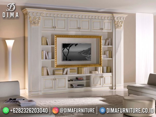 Bufet TV Mewah Terbaru Italy Style White Duco Combine Golden Shinning ST-1684