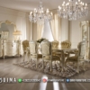 Eropa Style Meja Makan Mewah Ukiran White Duco Combine Gold Carving ST-1741