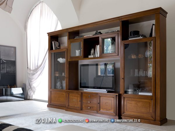 Harga Bufet Meja TV Jepara Jati Natural Brown Full With Mirror ST-1753