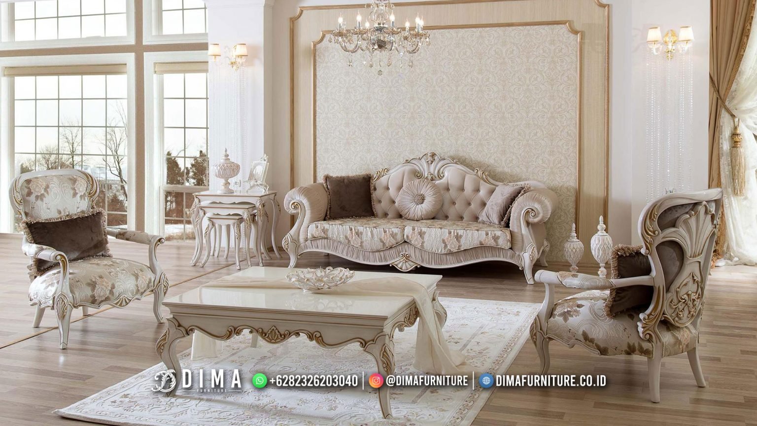 Kursi Ruang Tamu Mewah White Duco Shabby Athena Bestseller ST-1774