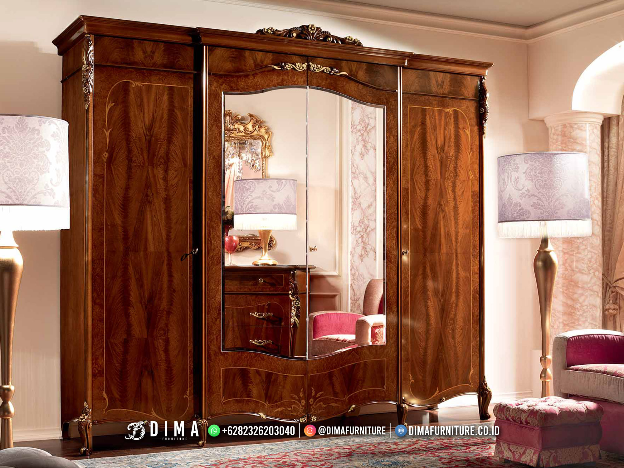 Toko Furniture Lemari Baju Terbaru Jati Glossy Zia Best Quality ST-1757