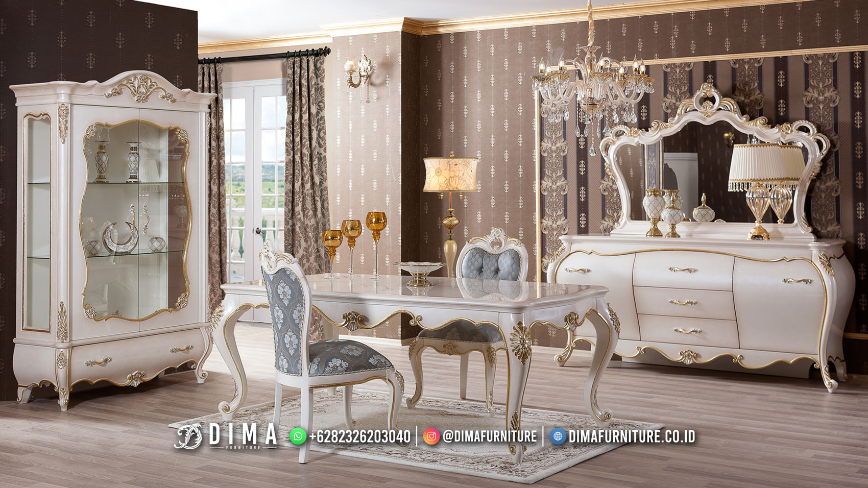 Set Meja Makan Ukir Jepara Luxurious Premiere Style Furniture Terlaris ST-1794