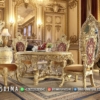 Meja Makan Mewah Kerjaan Luxury Design Carving Elegant Gold ST-1857