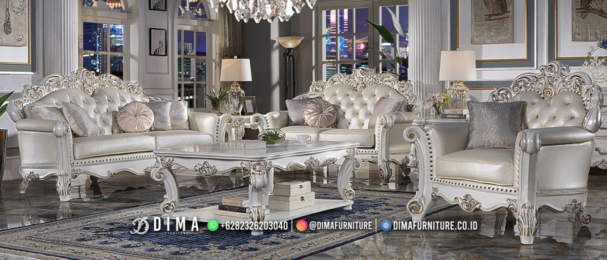 Best Furniture Sofa Ruang Tamu Mewah Jepara Luxury Ivory ST-0919