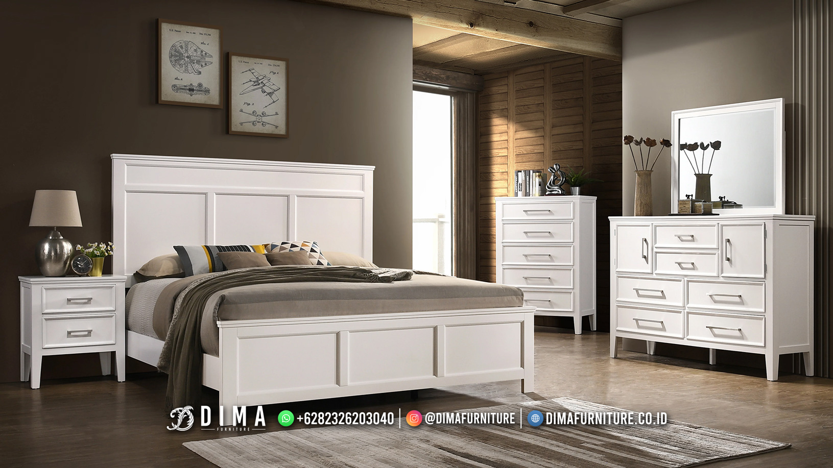 Set Tempat Tidur Duco Putih Minimalis Rich Carving Modern ST2051