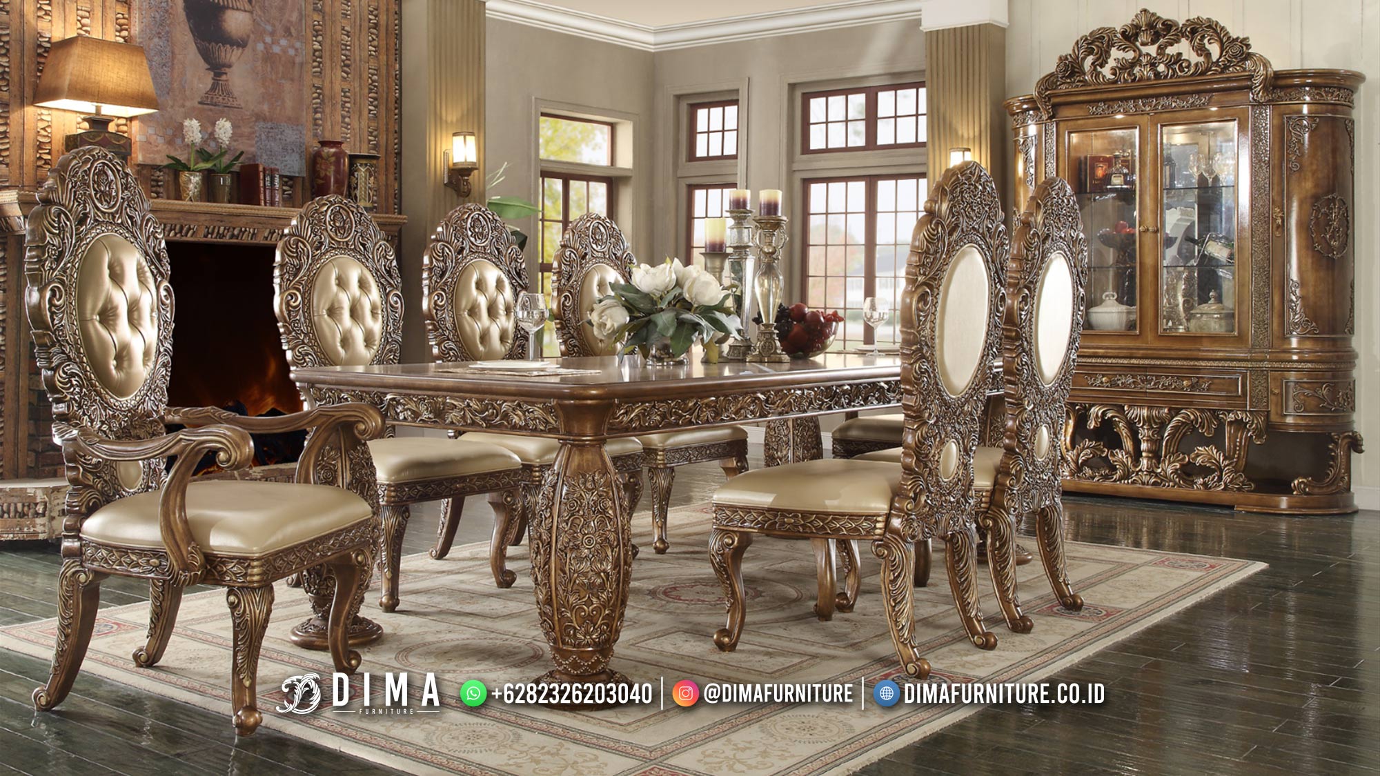New Furniture Meja Makan Mewah Ukiran Jakarta Luxury Art MMJ-0980