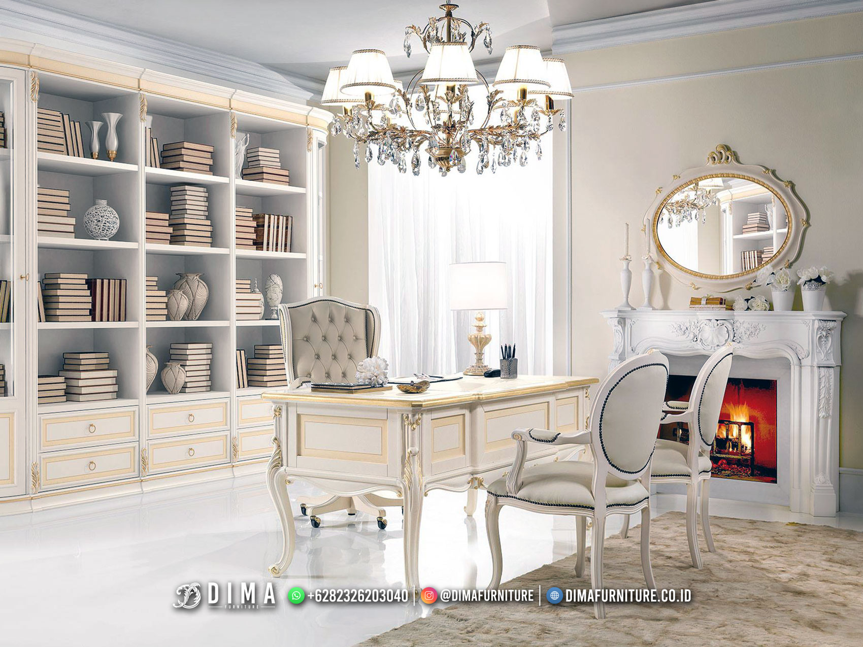 Meja Kantor Model Classy Carving Furniture Jepara Luxury ST2077