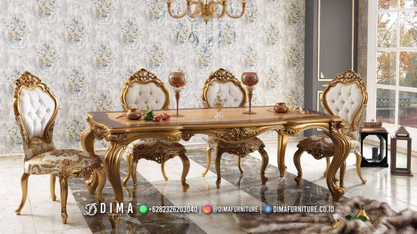 Desain Meja Makan Mewah Luxury Gold Kingdom Carving ST2124