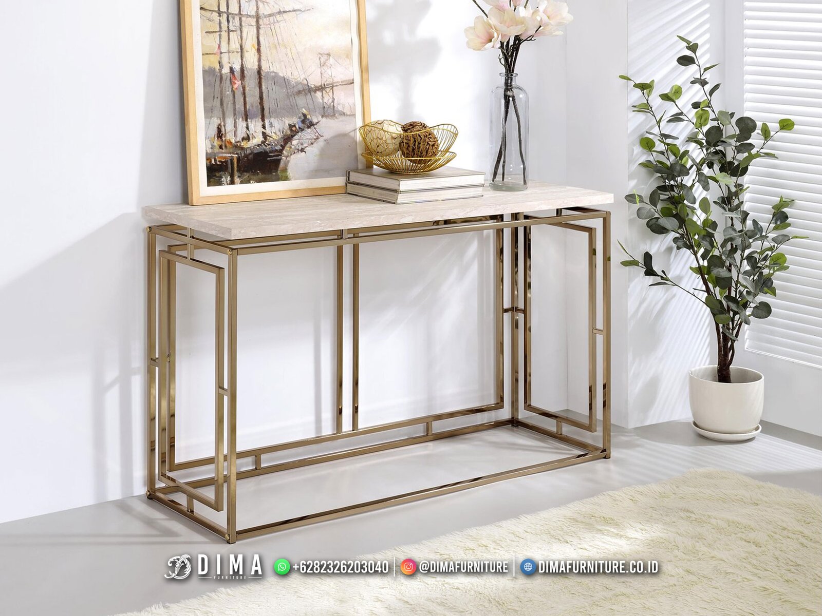 Meja Konsol Minimalis Industrial Golden Top Marmer MM371 Meja Konsol Minimalis Industrial Golden Top Marmer MM371