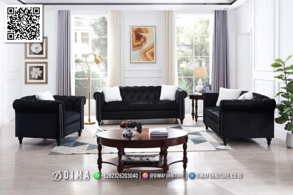 Sofa Chesterfield Hitam Elegan untuk Ruang Tamu Modern 14ST
