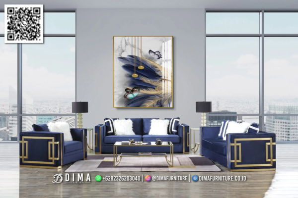 Sofa Ruang Tamu Blue Velvet Gold Premium Stylish 15ST