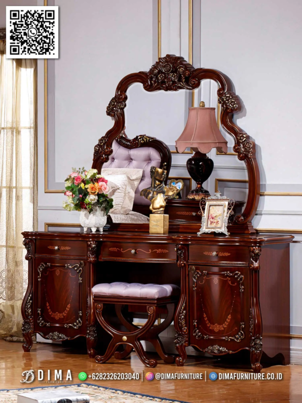Meja Rias Elegan Kayu Jati Red Mahogany Ukir Dima 54ST