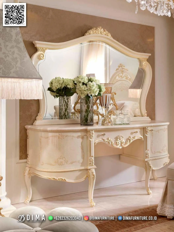 Meja Rias Luxury Ivory Gold Ukiran Classic Terbaru