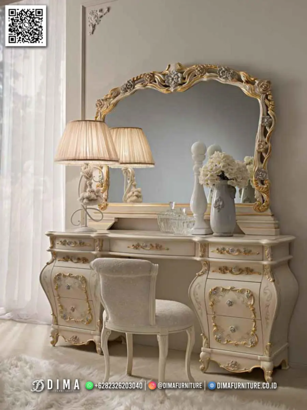 Meja Rias Mewah Ivory Gold Dima Furniture Elegan 20ST