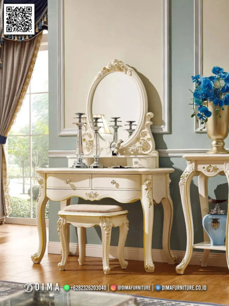 meja rias ukiran mewah ivory gold elegan untuk kamar tidur 25st — meja rias ukiran mewah