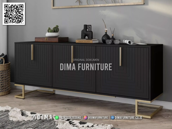 rak tv kayu minimalis elegan hitam kaki emas 26st — rak tv kayu minimalis