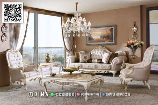 Sofa Ruang Tamu Mewah Klasik Ivory Gold Elegan 45ST