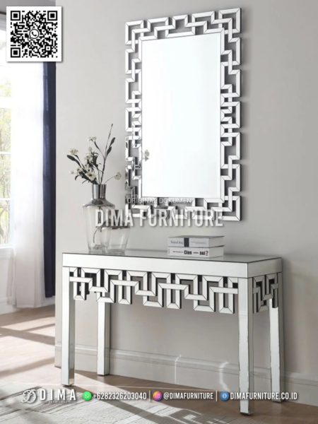 meja konsol cermin mewah mirza geometric silver 73st — meja konsol cermin