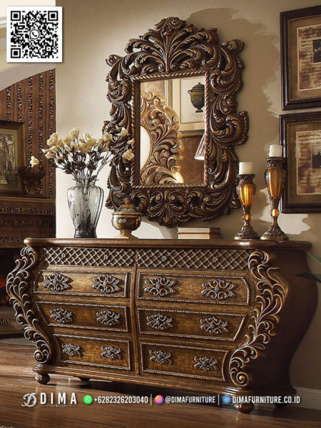 meja konsol klasik mewah kayu jati ukir gold bellagio 100st — meja konsol klasik