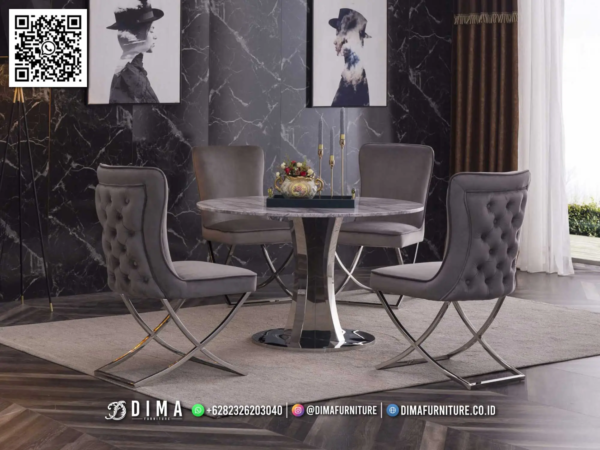 Meja Makan Bundar Marmer Carara Gaya Modern Mewah 94ST