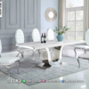 Meja Makan Mewah Marmer Putih Kaki Silver Elegan Milano 91ST