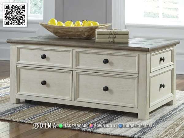 Meja Tamu Klasik Dima Putih Natural Elegan Jepara 75ST