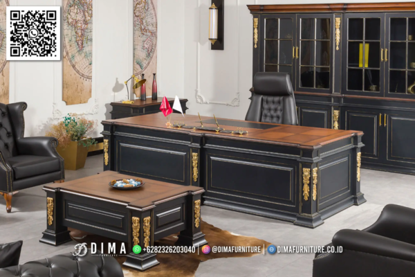Set Meja Kerja Mewah Black Gold Klasik Jepara 84ST
