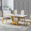 Set Meja Makan Milano Marmer Putih Desain Gold Luxury 93ST