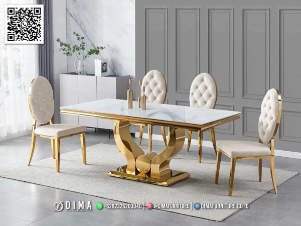 Set Meja Makan Milano Marmer Putih Desain Gold Luxury 93ST