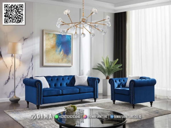 Sofa Claudia Blue Velvet – Tampil Glamour Eksklusif 107ST