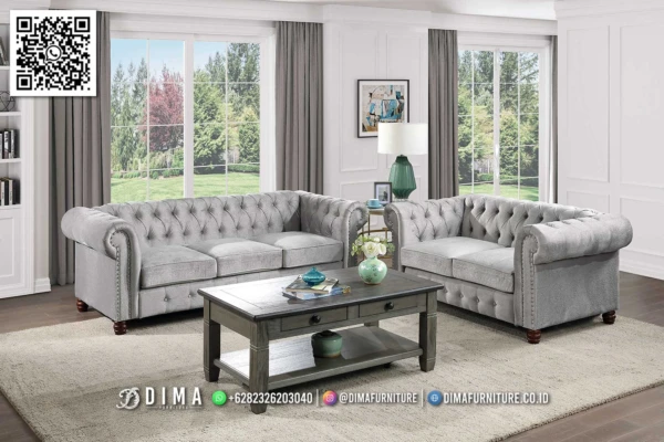Sofa Chesterfield Grey Addison Untuk Ruang Tamu Elegan 126ST