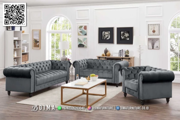Set Sofa Tamu Chesterfield Minimalis Grey Carolyn 145ST