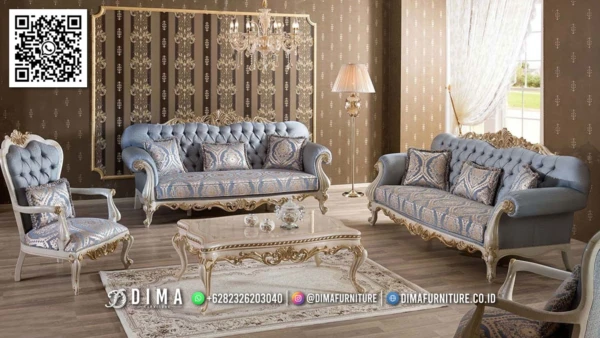 Set Sofa Tamu Mewah Jepara Classic Blue Lenora 146ST