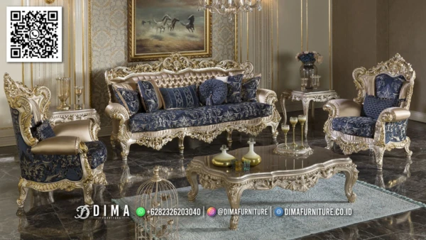 Sofa Tamu Klasik Mewah Jepara Blue Gold Authentic 148ST