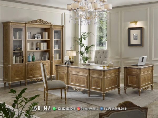 Meja Kantor Mewah Kayu Jati Elegant Grand Royal Desk 183ST