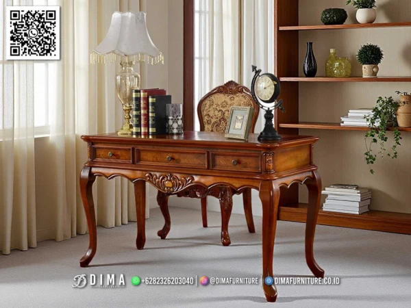 Meja Kerja Mewah Louis Ukir Jati Premium Olive 185ST