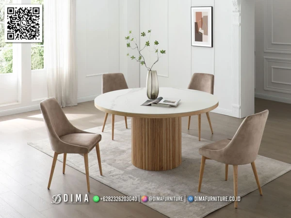 Meja Makan Bulat Mewah Minimalis Aurora Marble 213ST