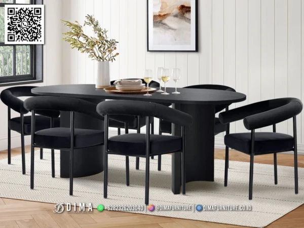 Meja Makan Minimalis Oval Elegan Brevio Set 6 Kursi 197ST